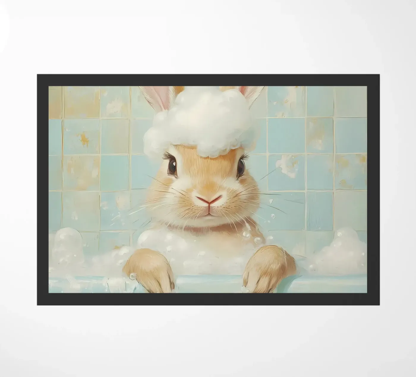 Bunny Bath Time doormat by Adrian Patel