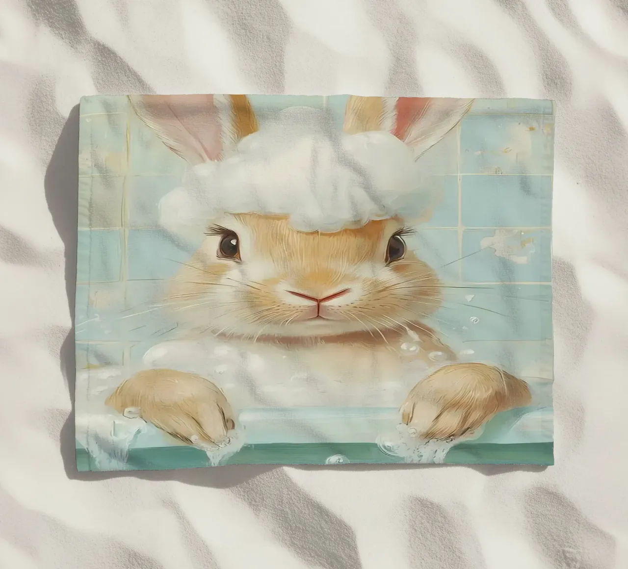 Bunny Bath Time beach towel by Adrian Patel