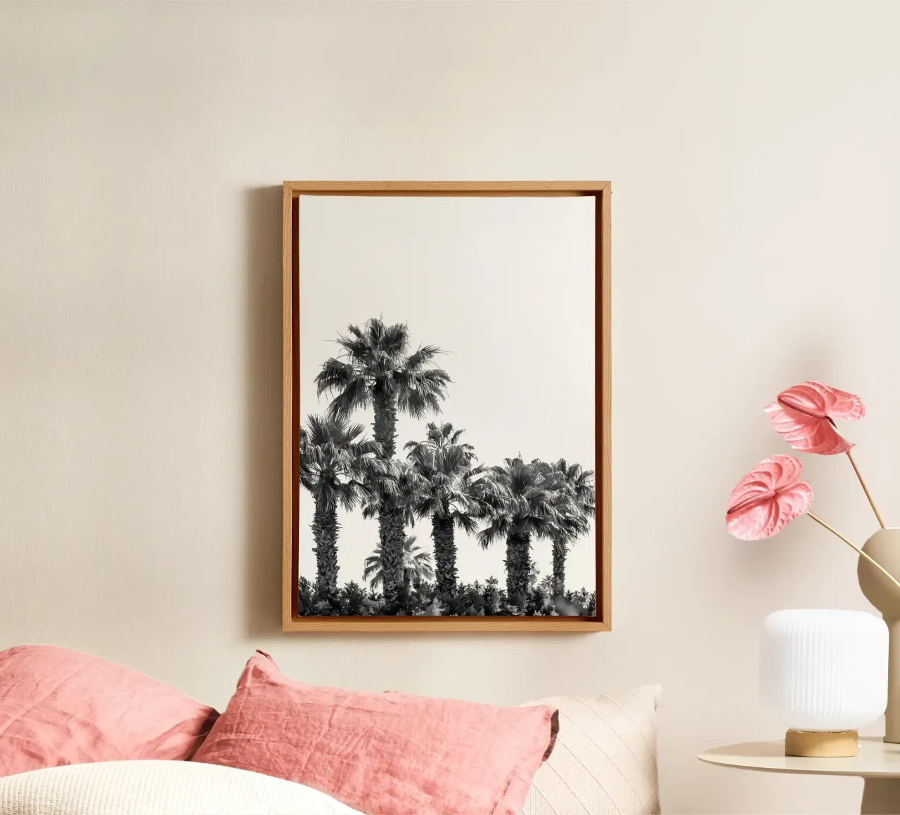Monochrome Palm Trees canvas with Floater frame by Matthew Katz