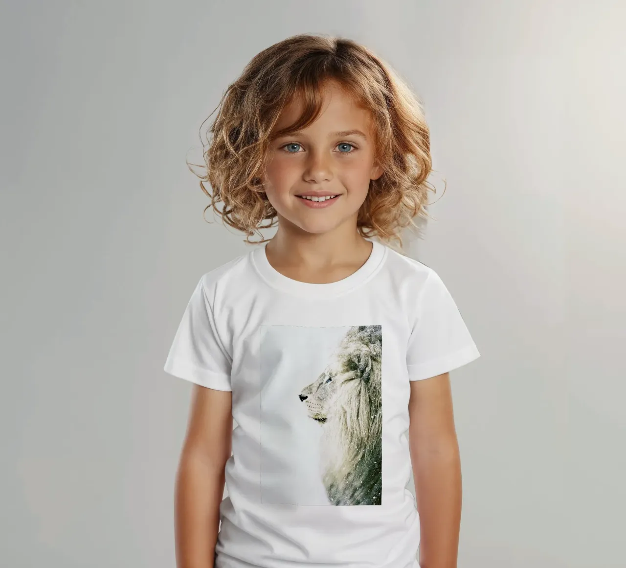 Lion in Snow kids t-shirt by Monika Strigel