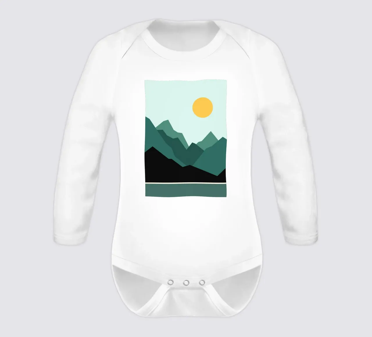 sunrise on the mountain long-sleeve baby romper by Bartosz Powalka