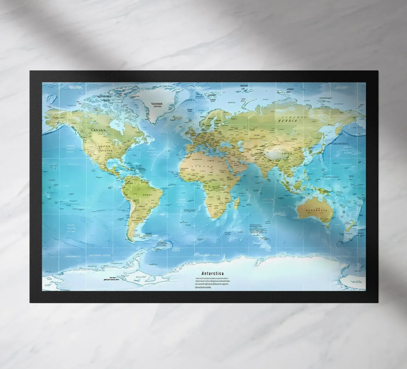 Physical World map doormat by Aiden Garcia