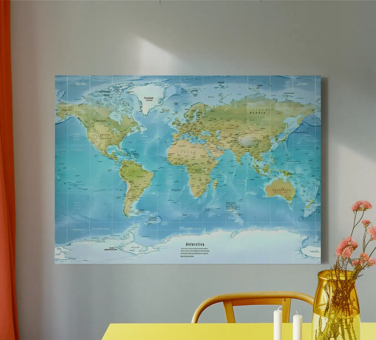 Physical World map canvas with Floater frame by Aiden Garcia