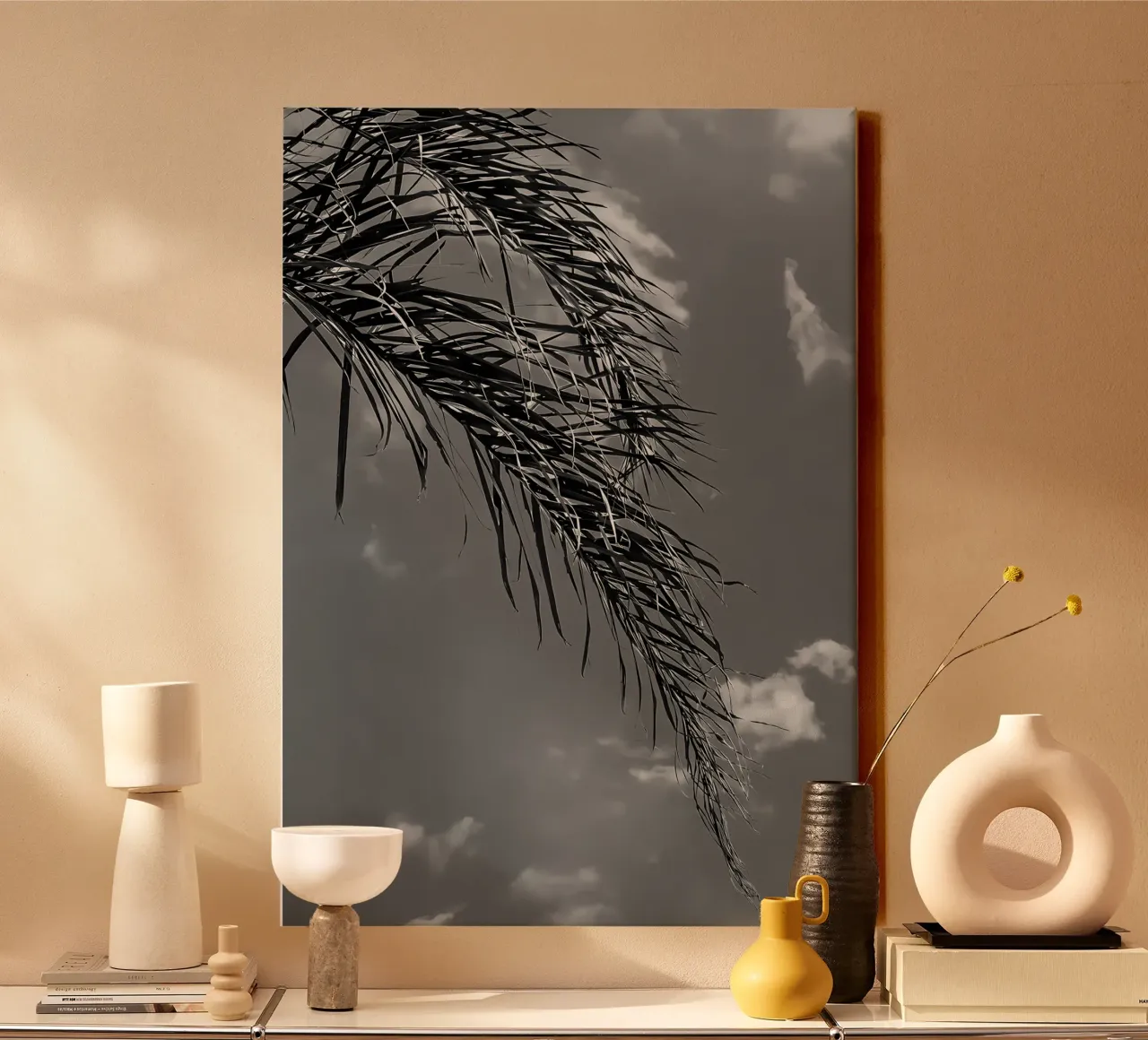 palm leaf and clouds canvas by Matthew Katz