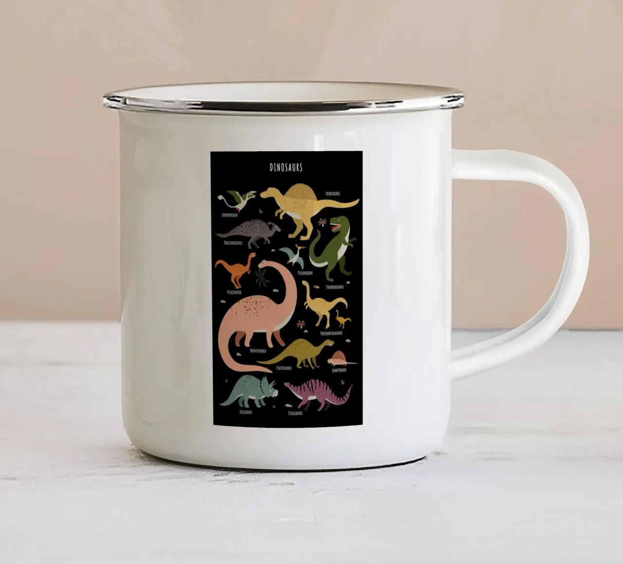 Dinosaur Friends II tazza in smalto da Little Flourishes
