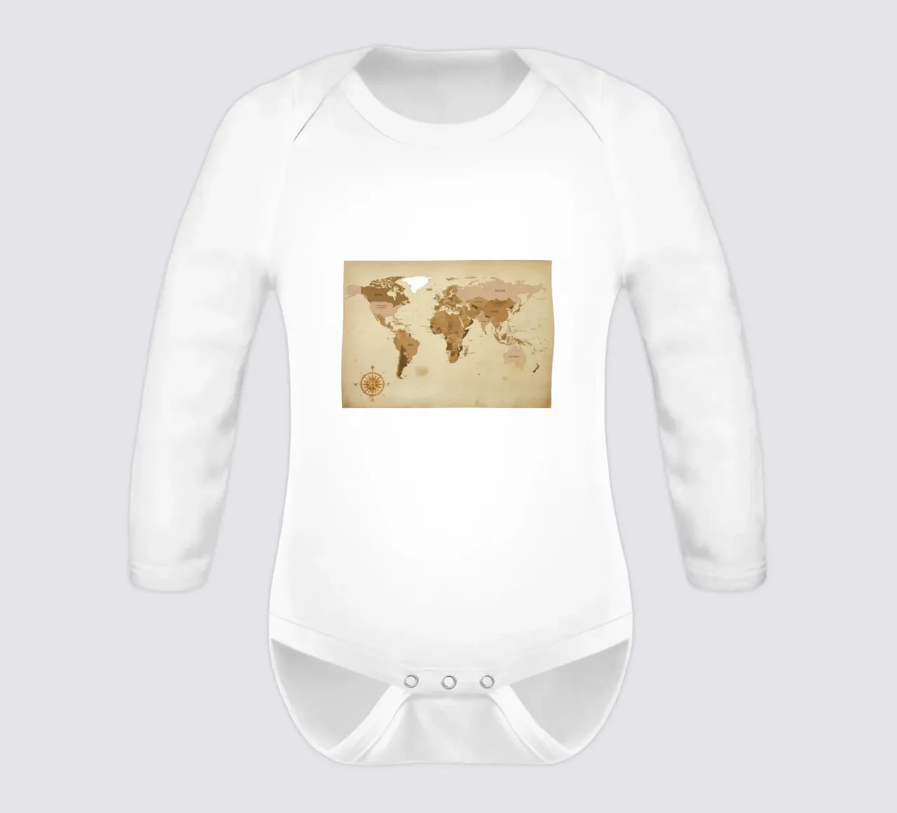 world map long-sleeve baby romper by Aiden Garcia