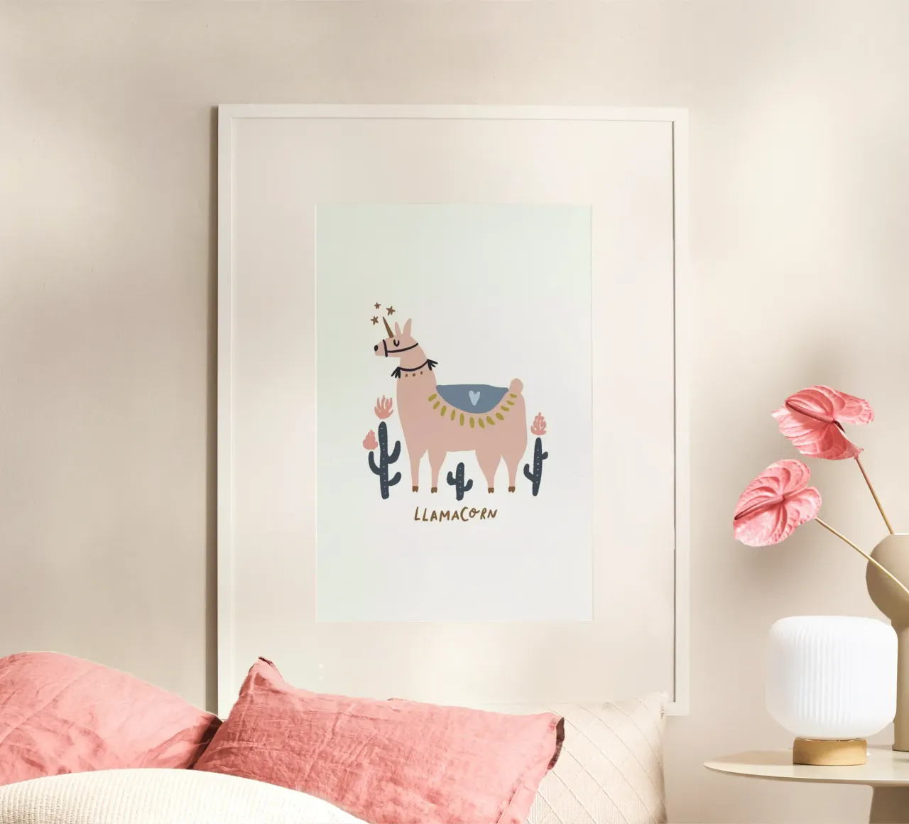 Llamacorn poster con telaio in legno da Little Flourishes