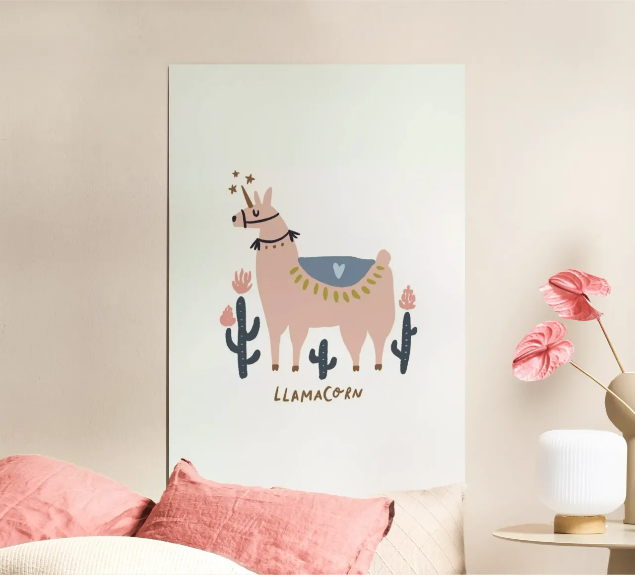 Llamacorn poster con telaio in legno da Little Flourishes