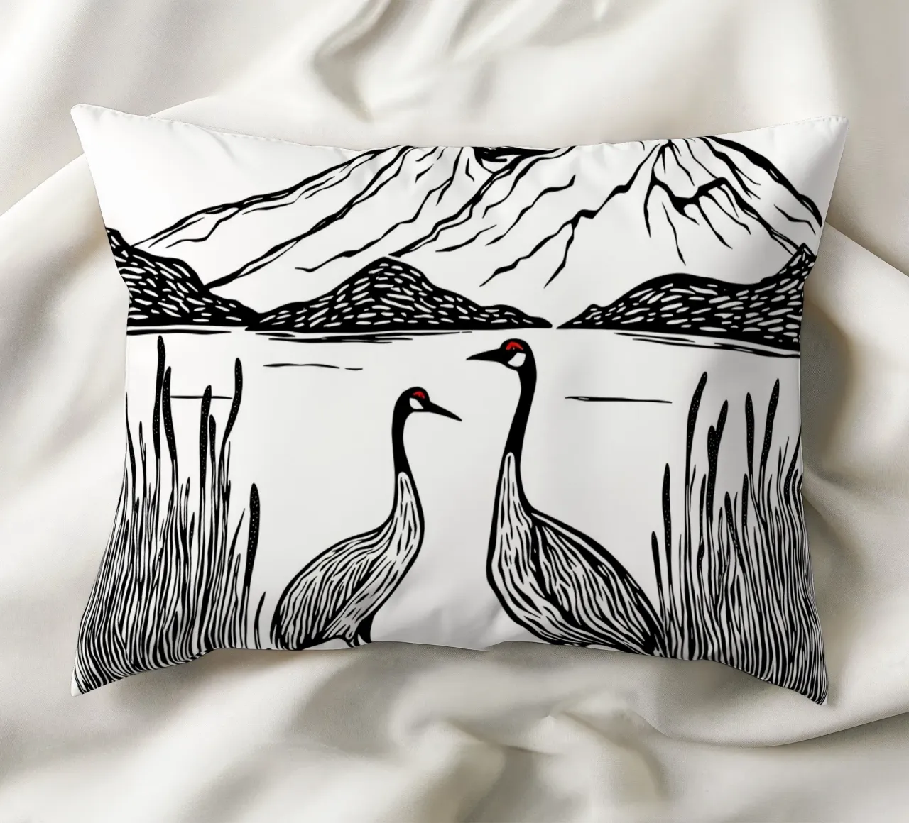 Cranes in Harmony cuscino da Indigo Rain