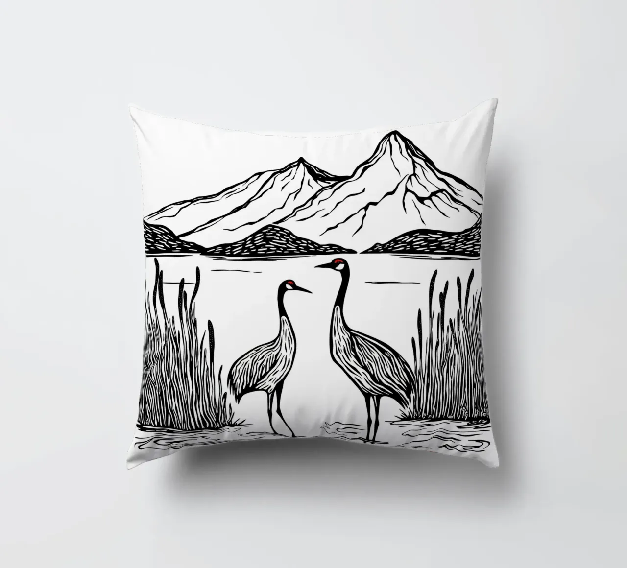 Cranes in Harmony cuscino da Indigo Rain