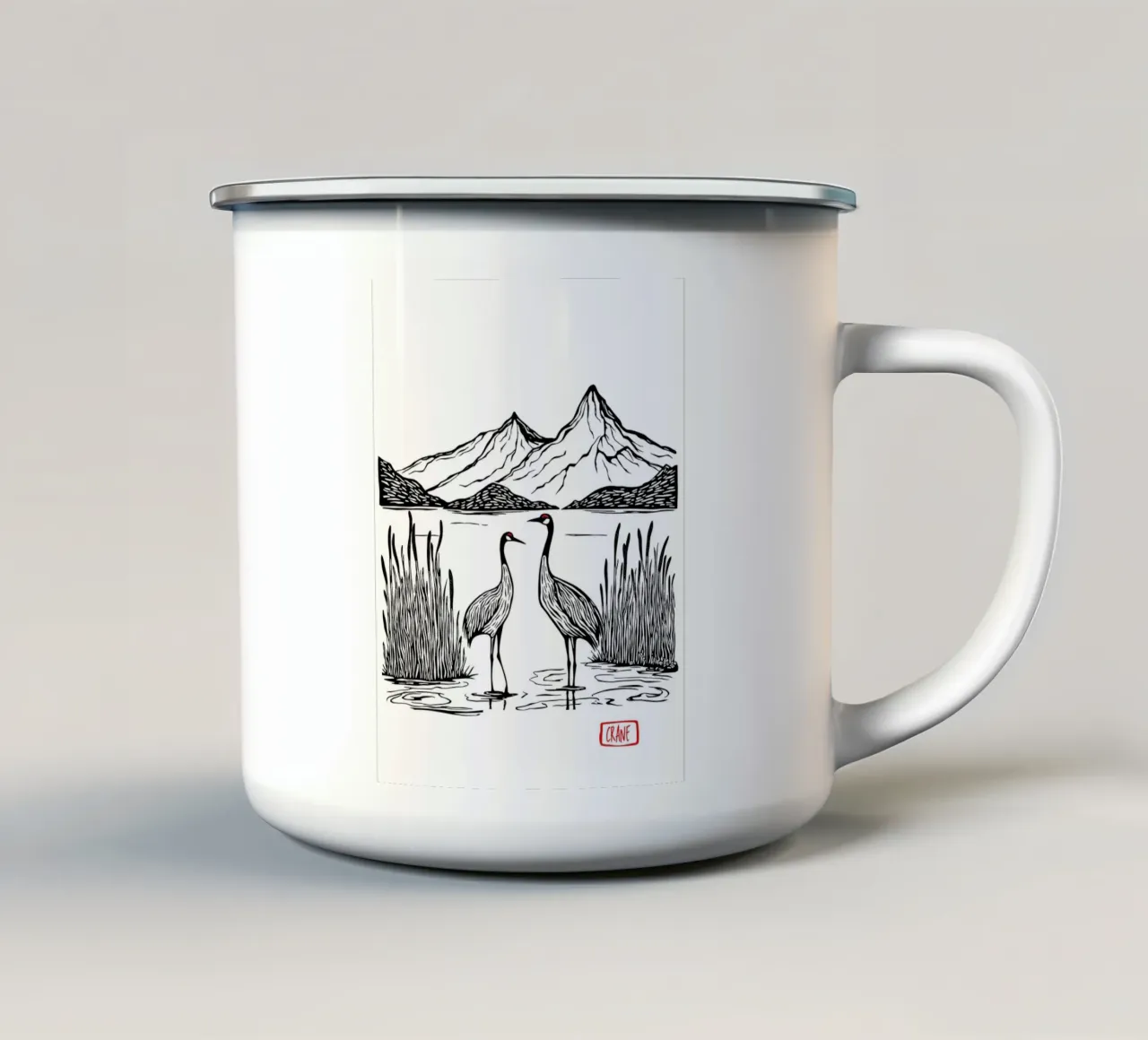 Cranes in Harmony tazza in smalto da Indigo Rain