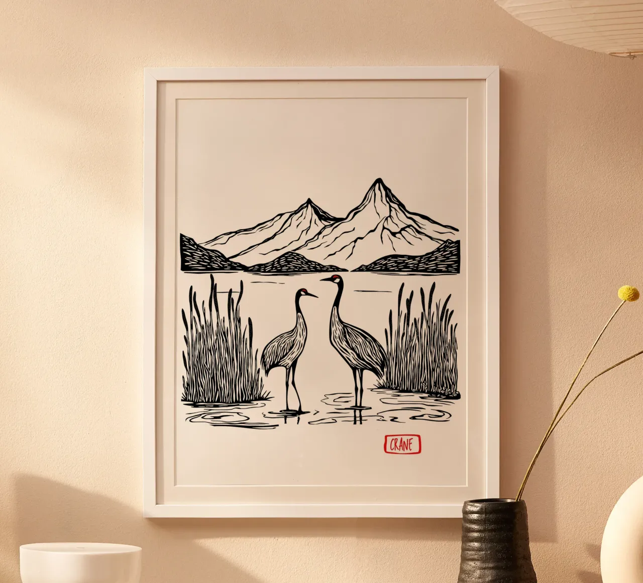 Cranes in Harmony poster con telaio in alluminio da Indigo Rain