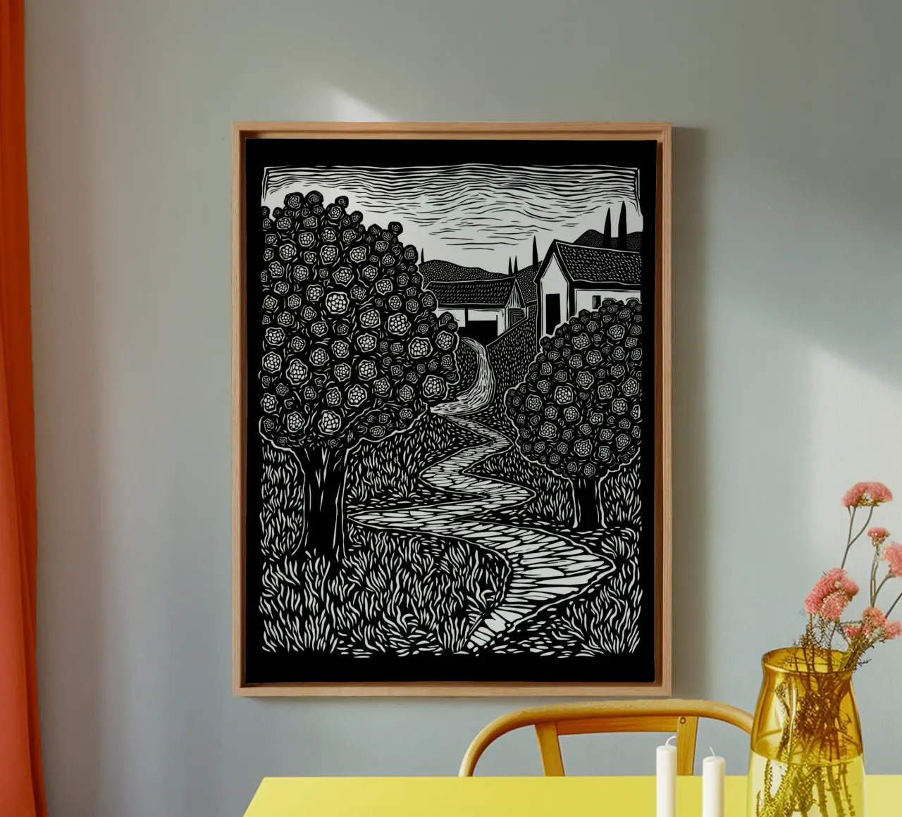 Path Through the Blossoms canvas met Baklijst van Indigo Rain