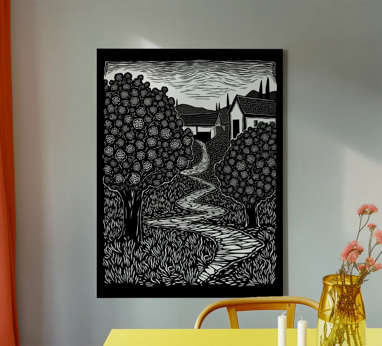 Path Through the Blossoms canvas met Baklijst van Indigo Rain
