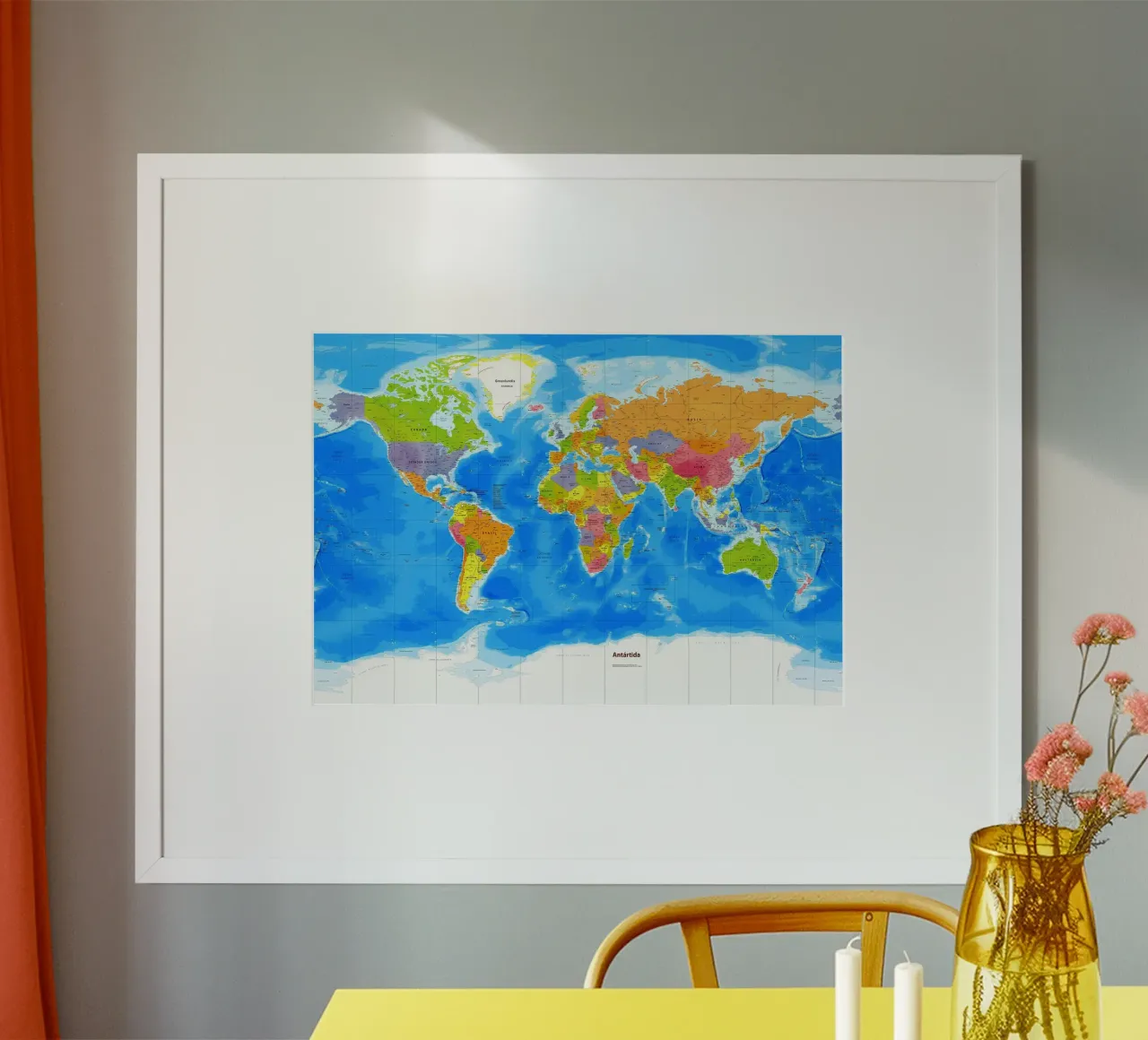 Mappa del mondo politico poster con telaio in legno da Aiden Garcia