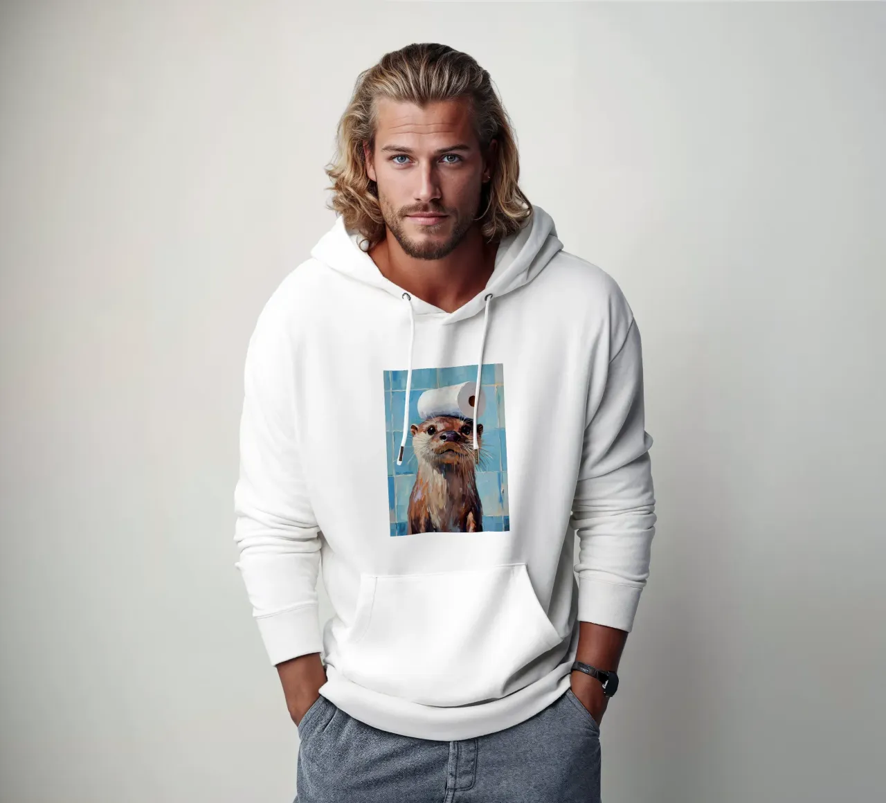 Loutre avec chapeau en papier hygiénique sweat à capuche de Adrian Patel