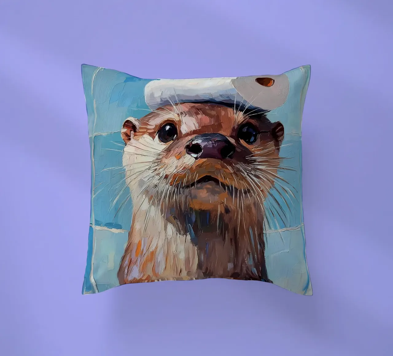 Otter with Toilet Paper Hat decorative cushion by Adrian Patel