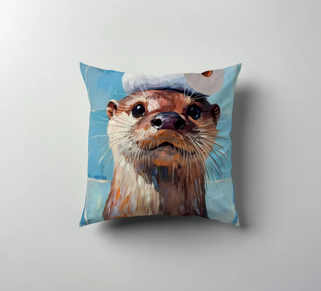 Otter with Toilet Paper Hat decorative cushion by Adrian Patel