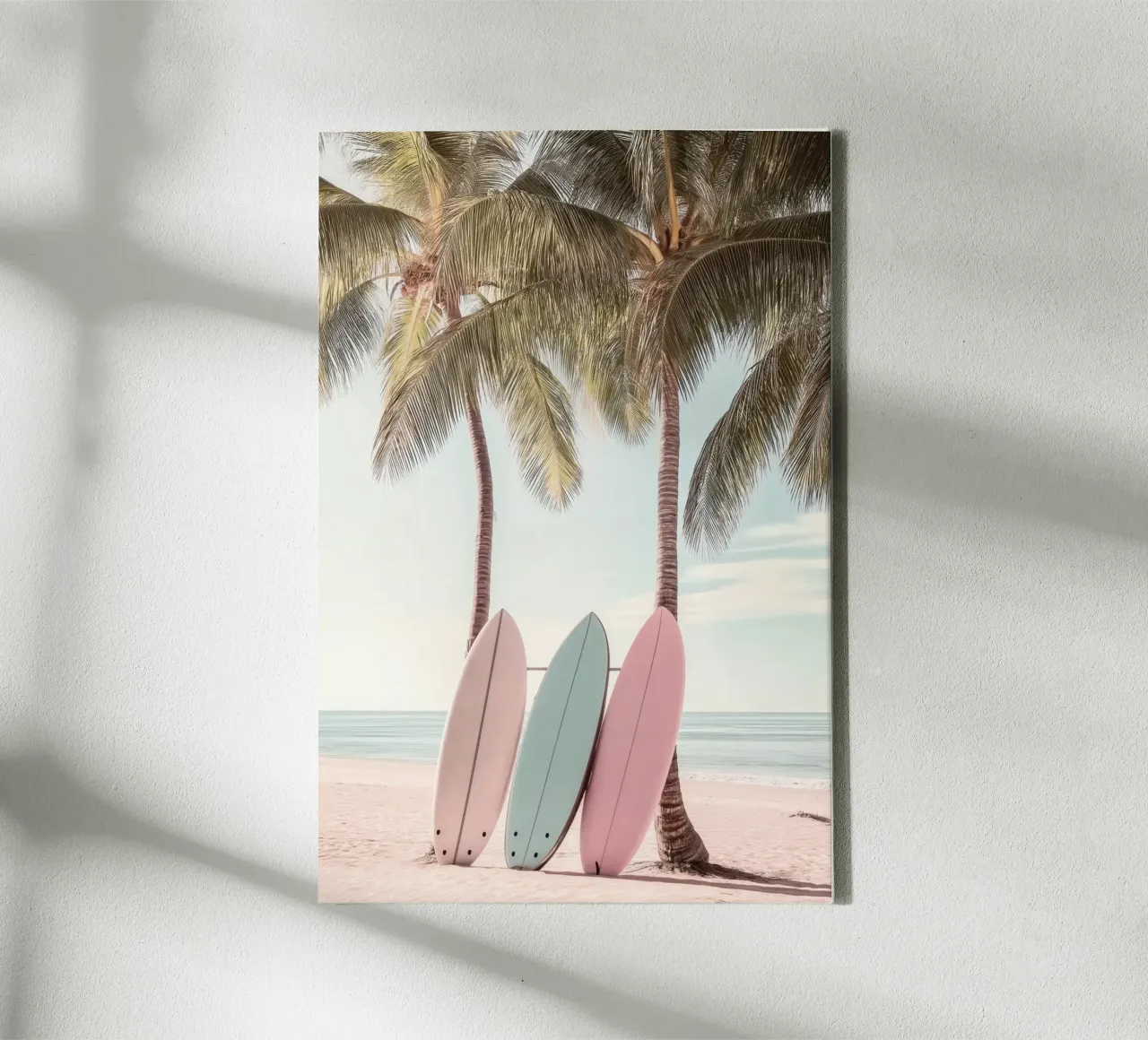 Summer Vibes Surfboards & Palms canvas with Floater frame by Indigo Tides Art