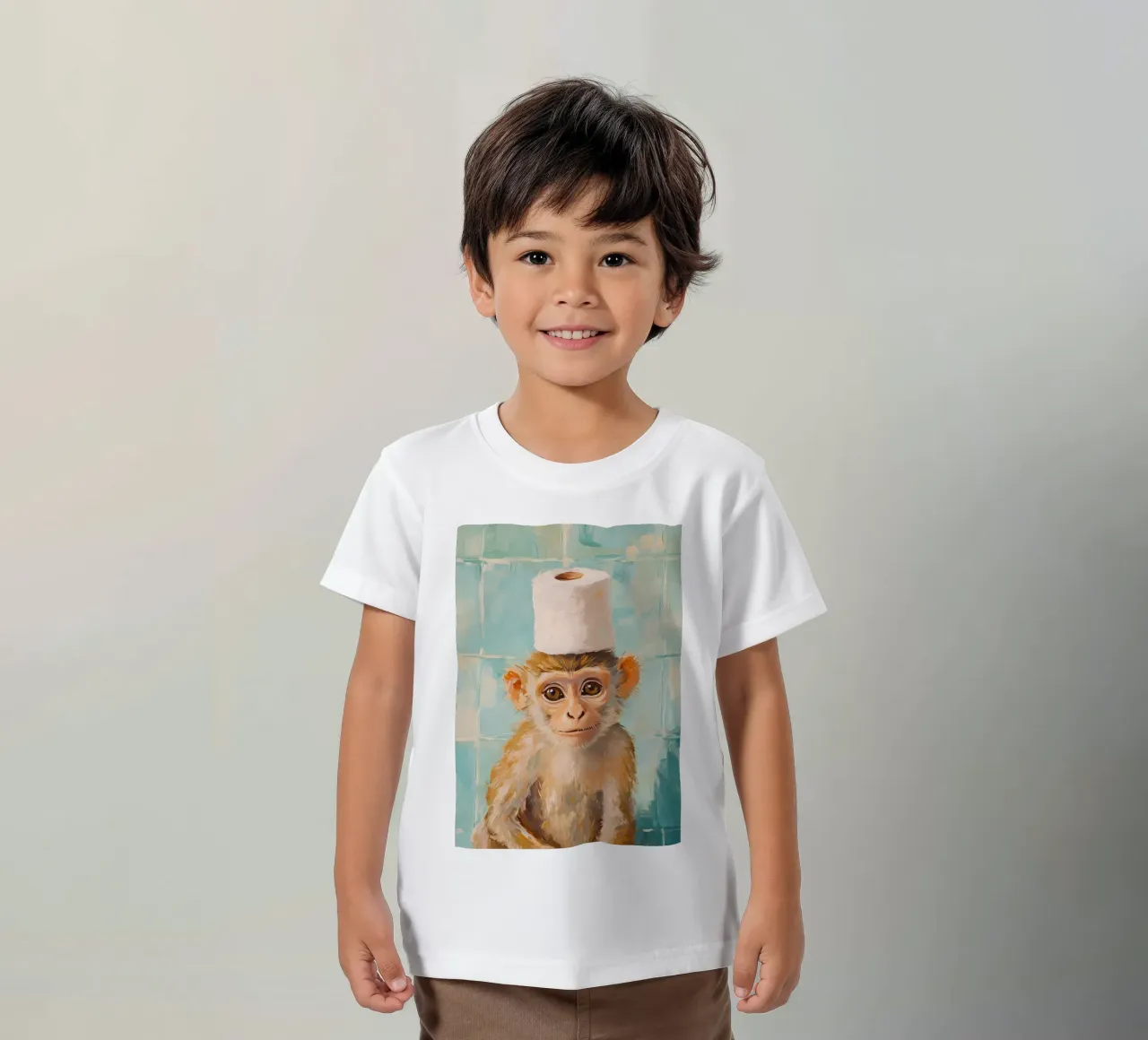 Monkey with Toilet Paper Hat kids t-shirt by Adrian Patel