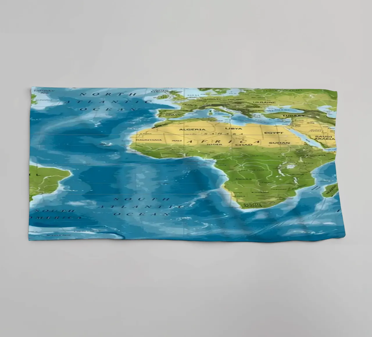 Physical world map towel by Aiden Garcia
