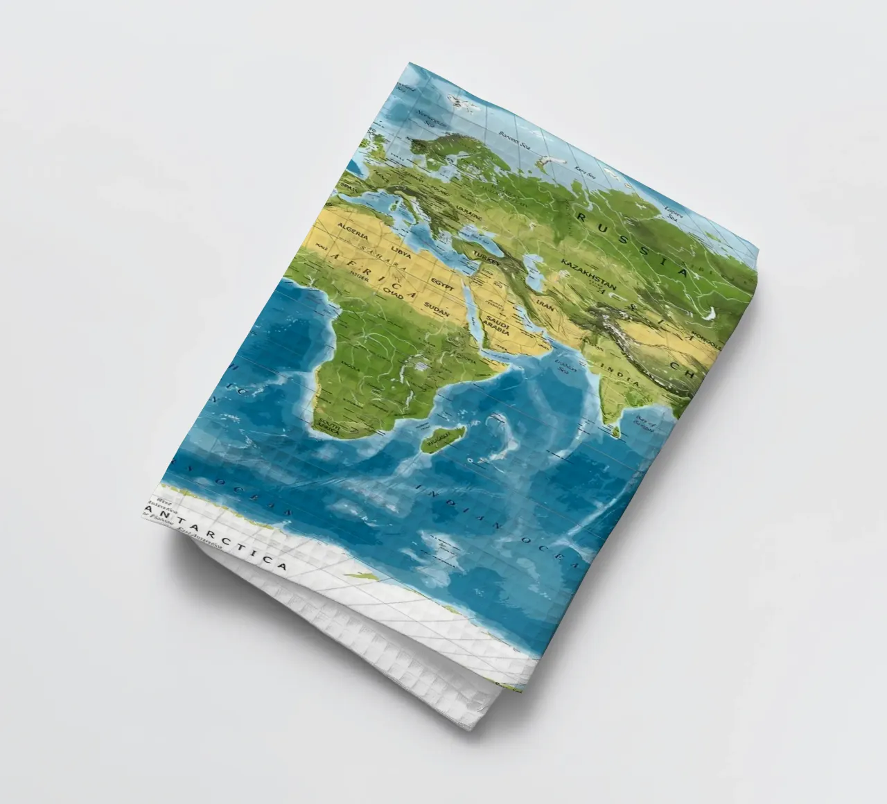Physical world map tea towel by Aiden Garcia