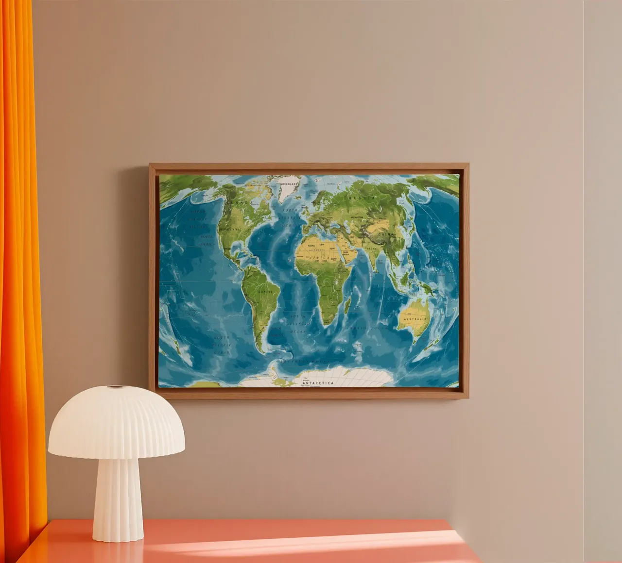 Mappa del mondo fisico tela con Cornice a cassetta da Aiden Garcia