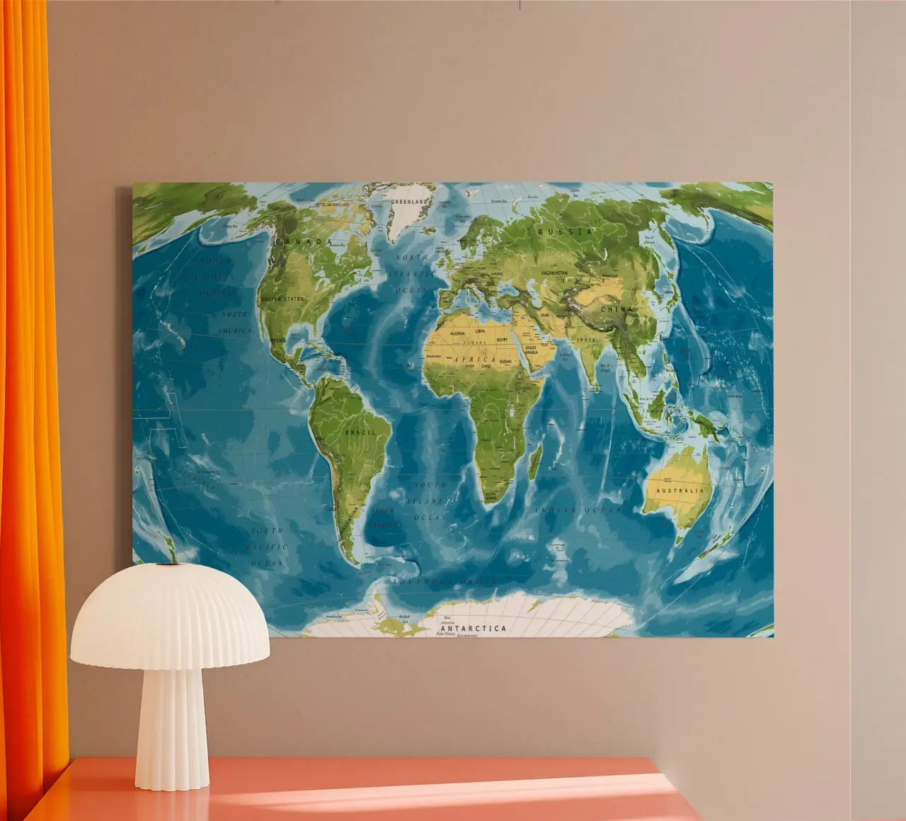 Mappa del mondo fisico tela con Cornice a cassetta da Aiden Garcia