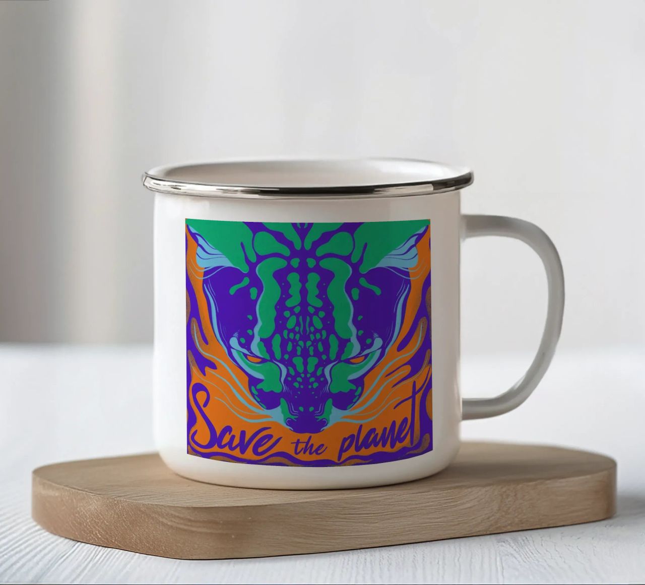Save the Planet tazza in smalto da Kika illu