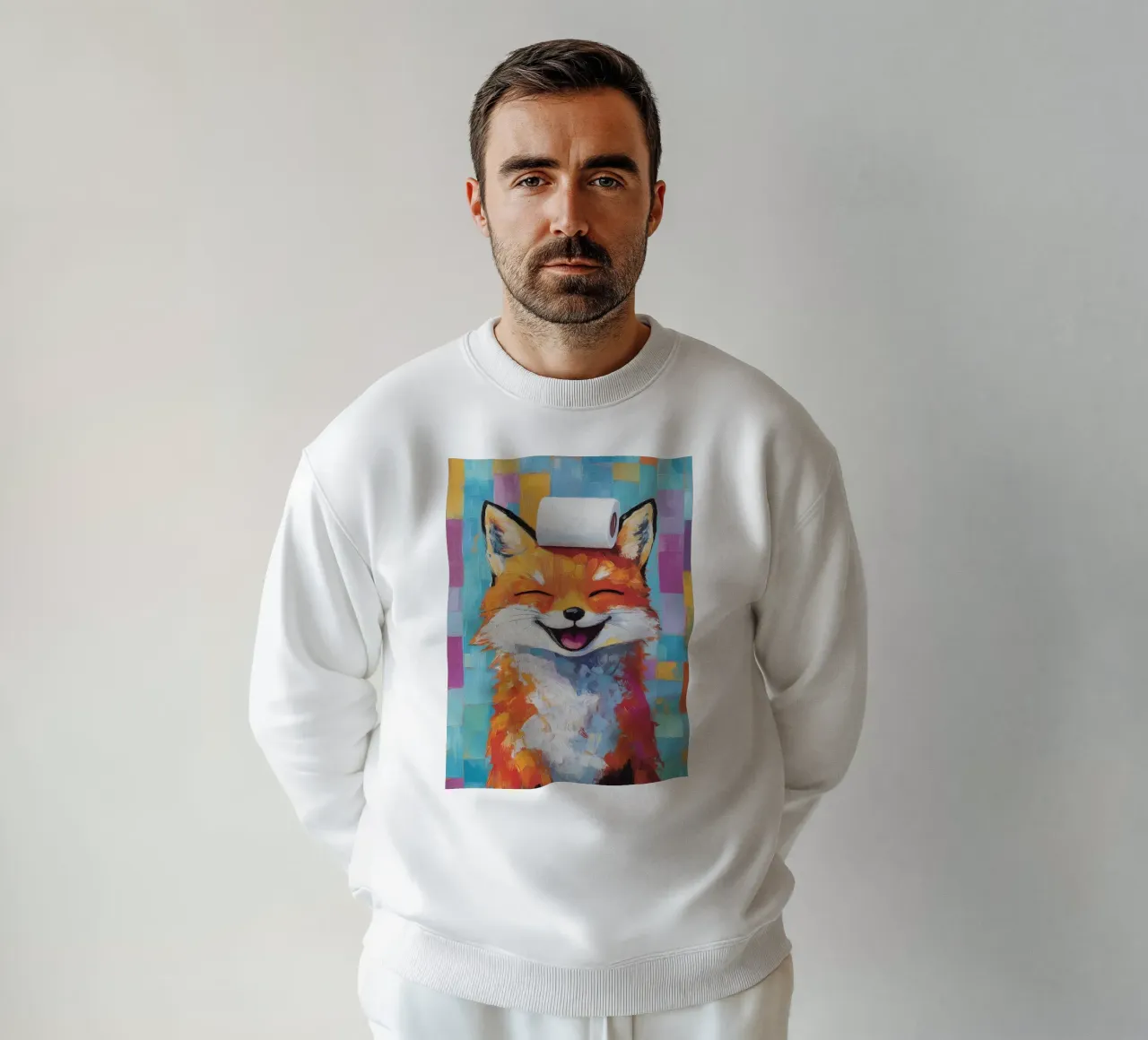 Smiling Fox with Toilet Paper sweatshirt by Adrian Patel
