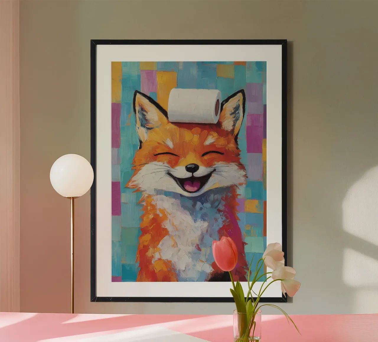 Smiling Fox with Toilet Paper hahnemühle by Adrian Patel