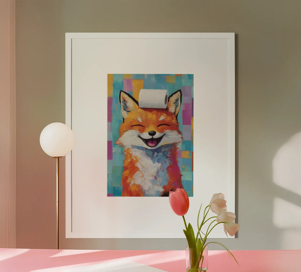 Smiling Fox with Toilet Paper hahnemühle by Adrian Patel