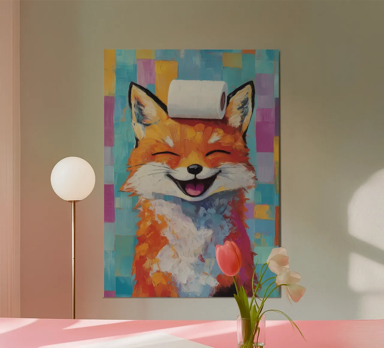 Smiling Fox with Toilet Paper hahnemühle by Adrian Patel