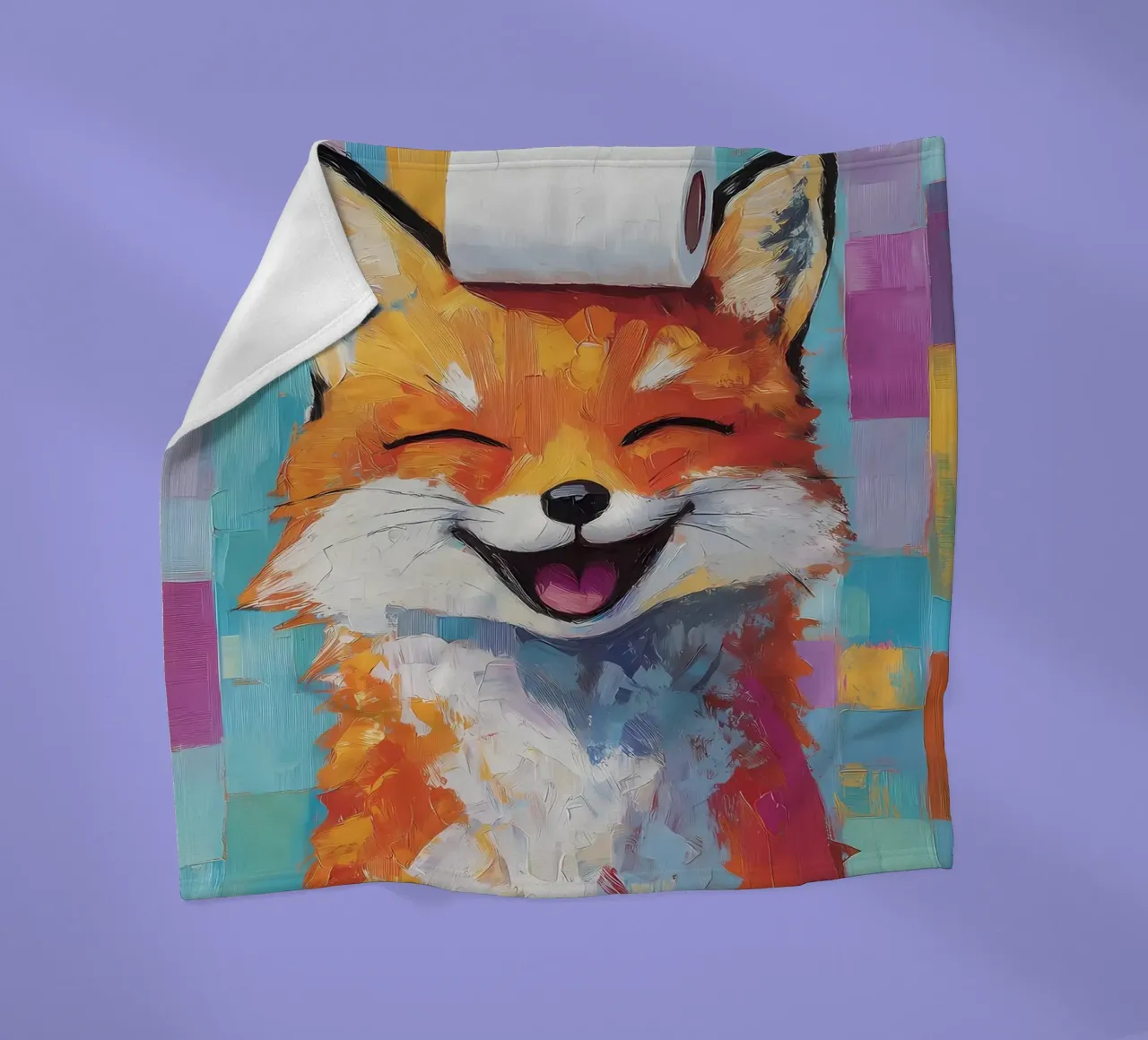 Smiling Fox with Toilet Paper fleece blanket by Adrian Patel