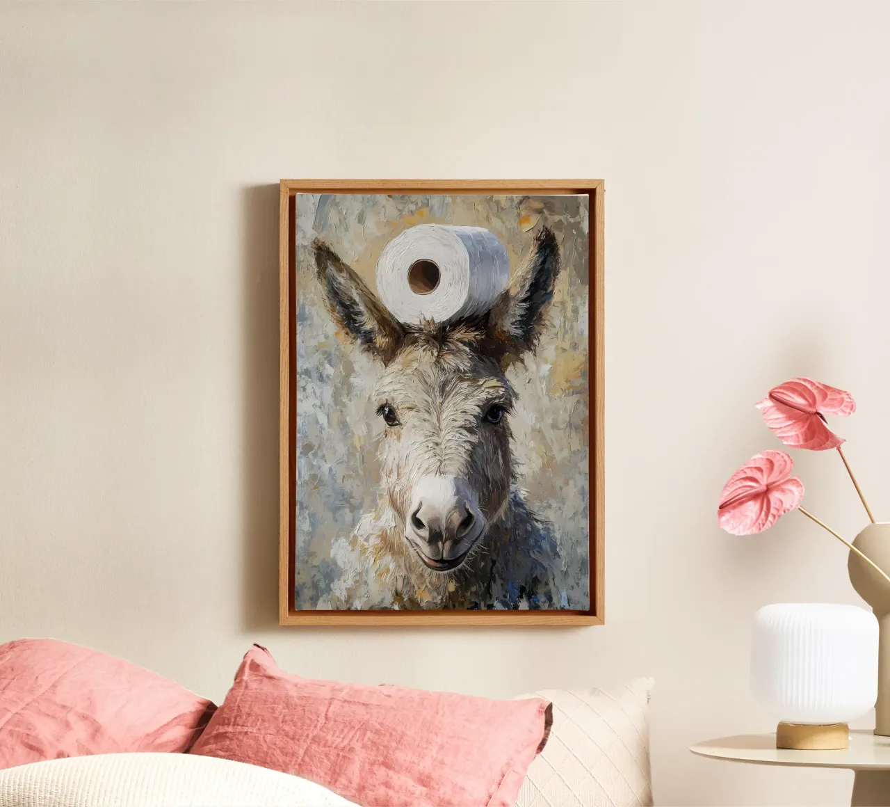 Ezel met toiletpapier canvas van Adrian Patel