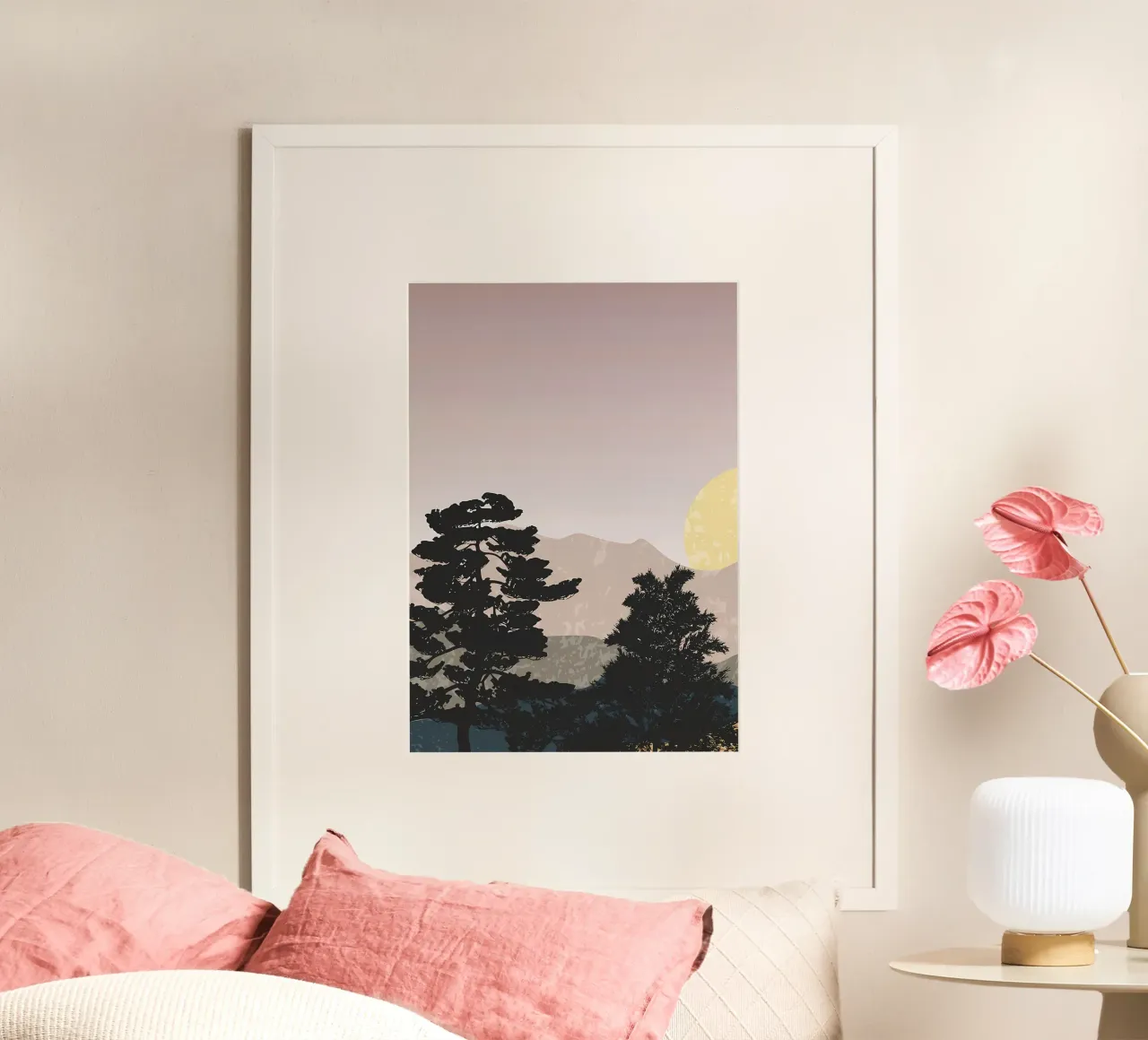 Sole con paesaggio forestale poster con telaio in alluminio da Bartosz Powalka
