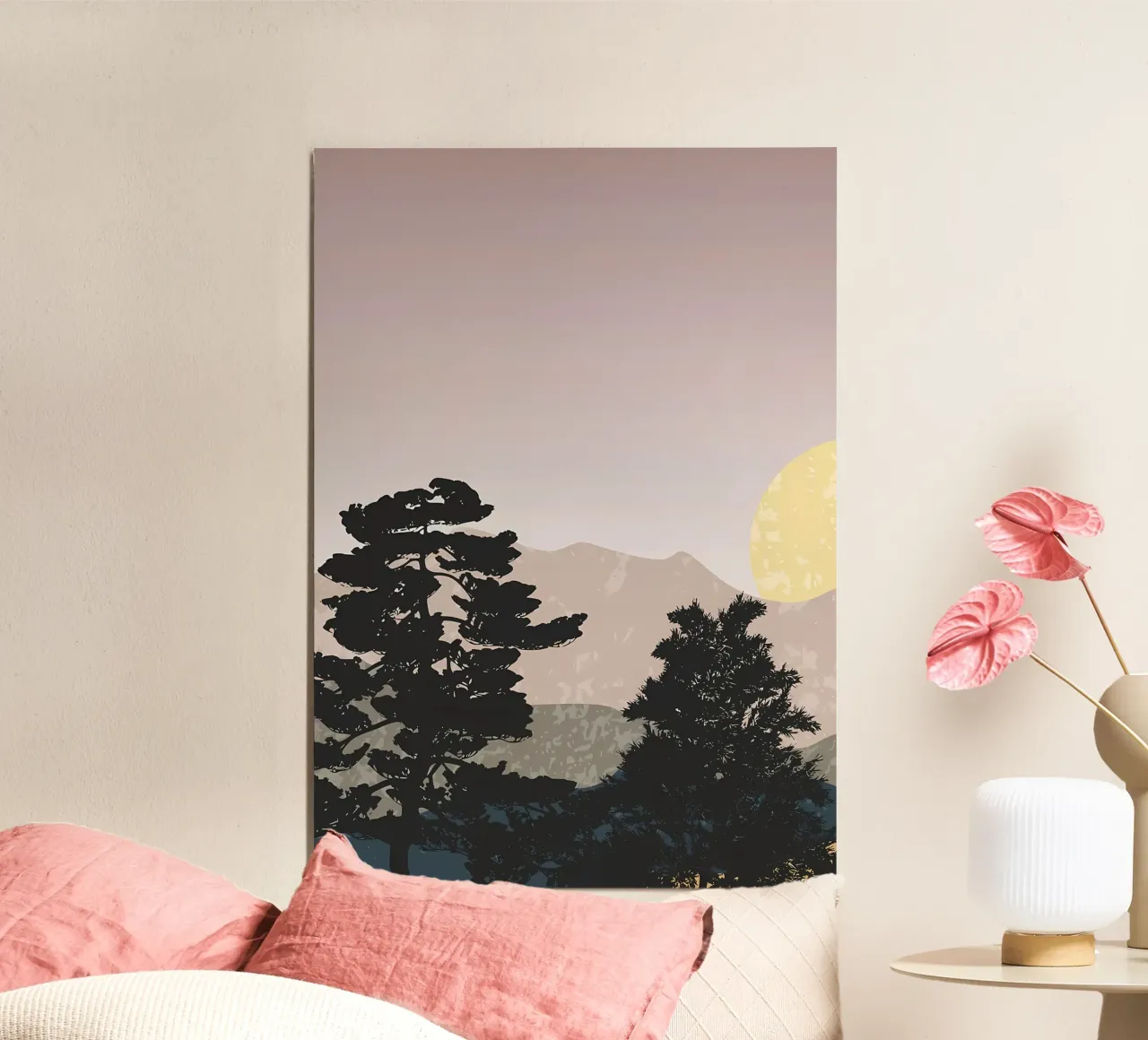 Sole con paesaggio forestale poster con telaio in alluminio da Bartosz Powalka