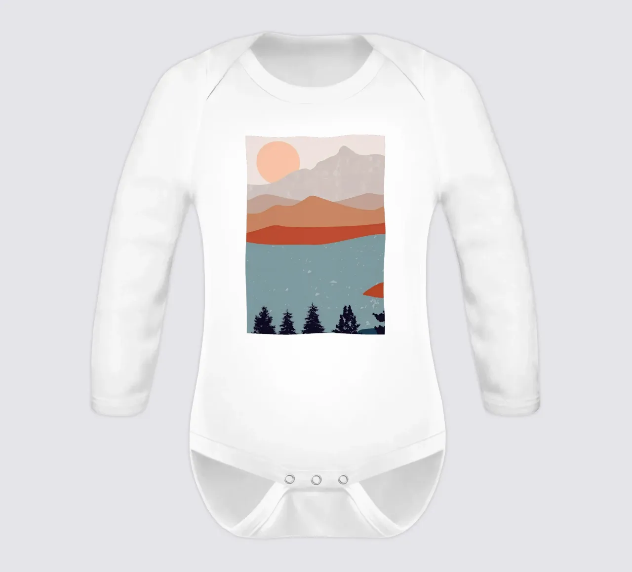Sunrise river landscapes long-sleeve baby romper by Bartosz Powalka