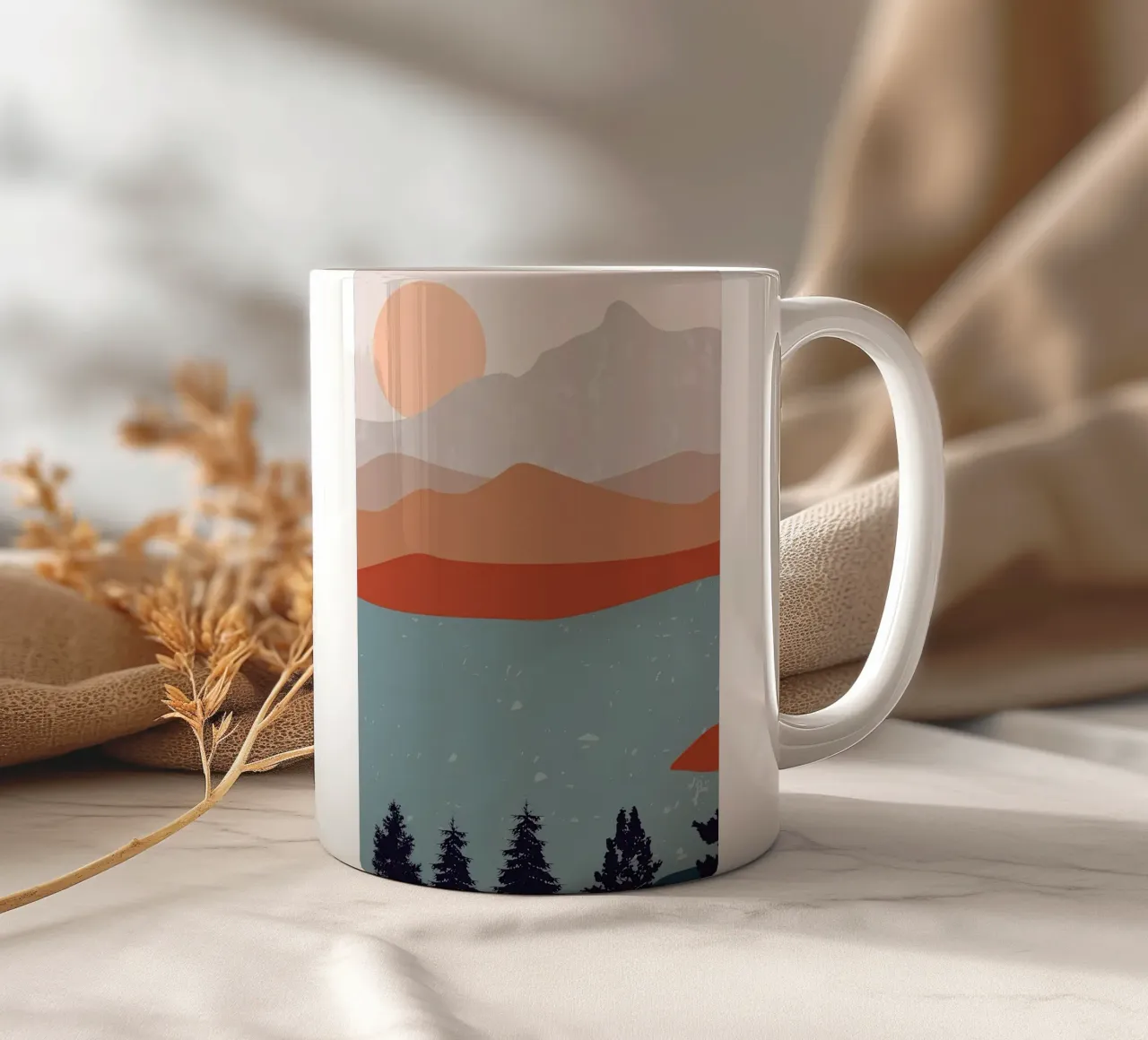 Paesaggi fluviali all'alba tazza in ceramica da Bartosz Powalka