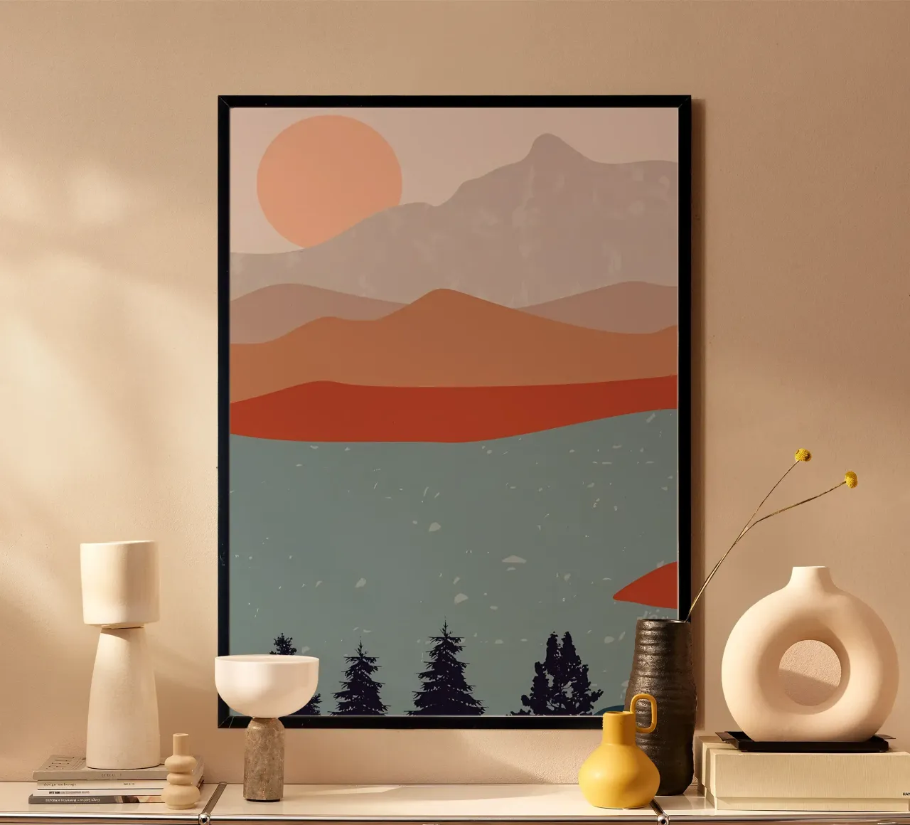 Paesaggi fluviali all'alba poster con telaio in plastica da Bartosz Powalka
