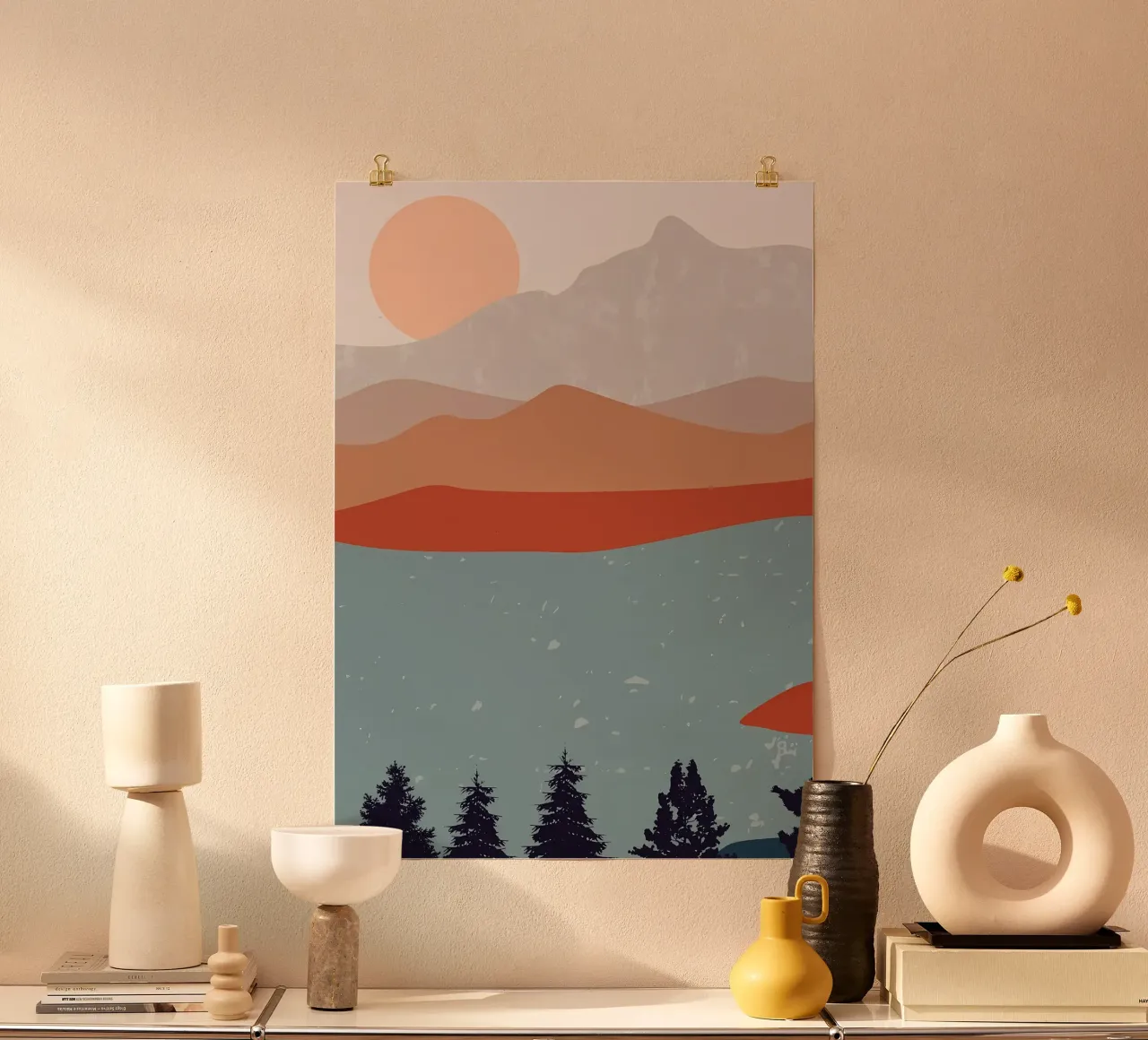 Paesaggi fluviali all'alba poster con telaio in plastica da Bartosz Powalka