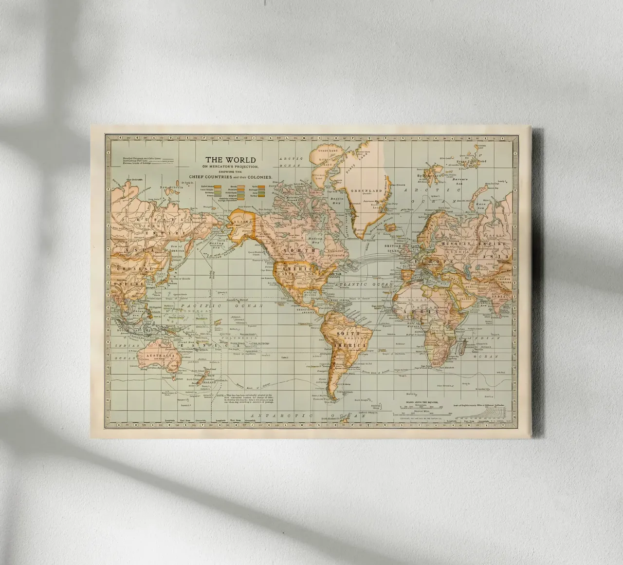 IL MAPPAMONDO D'EPOCA tela con Cornice a cassetta da Aiden Garcia