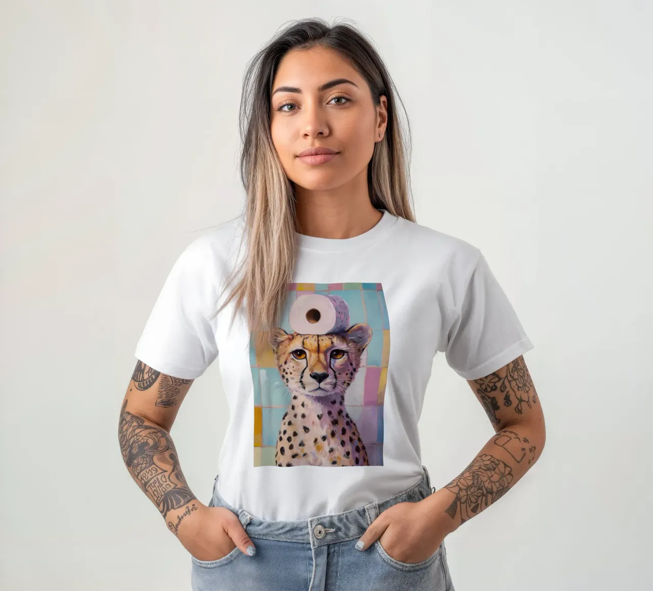 Ghepardo con carta igienica t-shirt da Adrian Patel