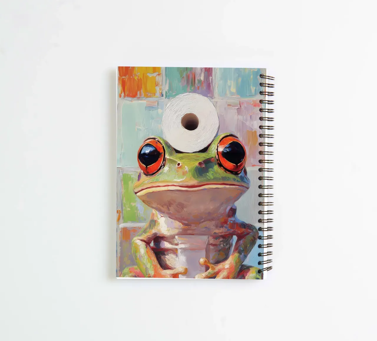 Frog with Toilet Paper spiral notebook by Adrian Patel