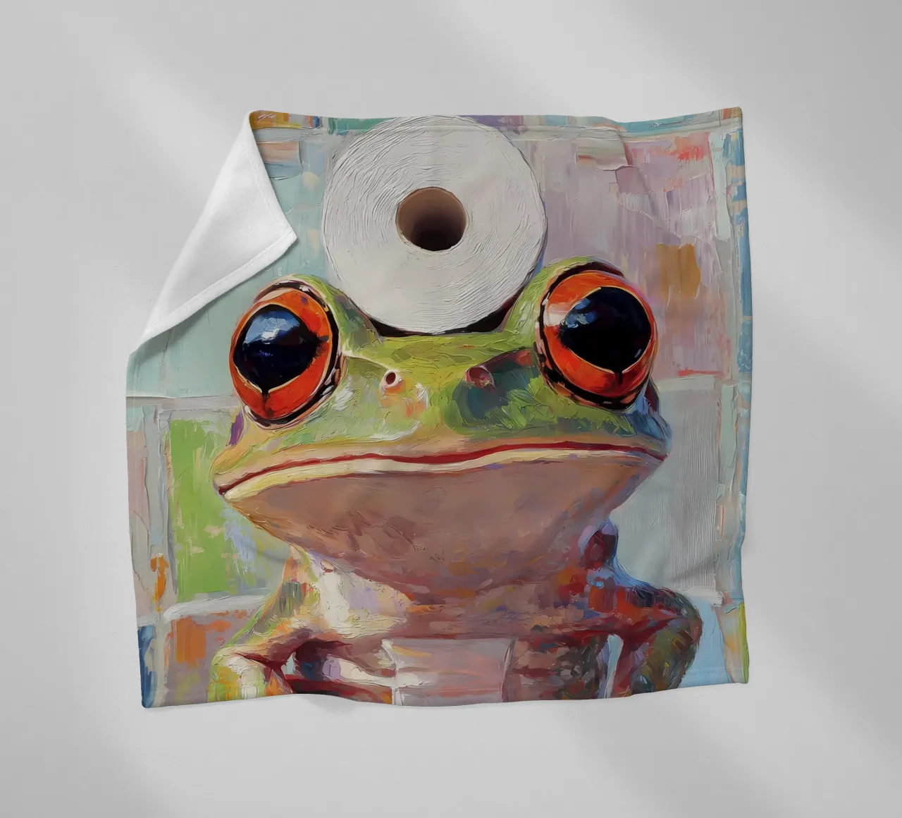 Frog with Toilet Paper fleece blanket by Adrian Patel