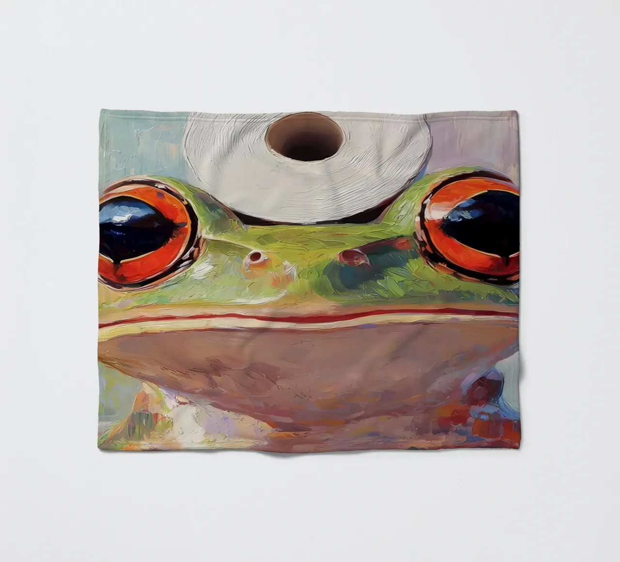 Frog with Toilet Paper fleece blanket by Adrian Patel