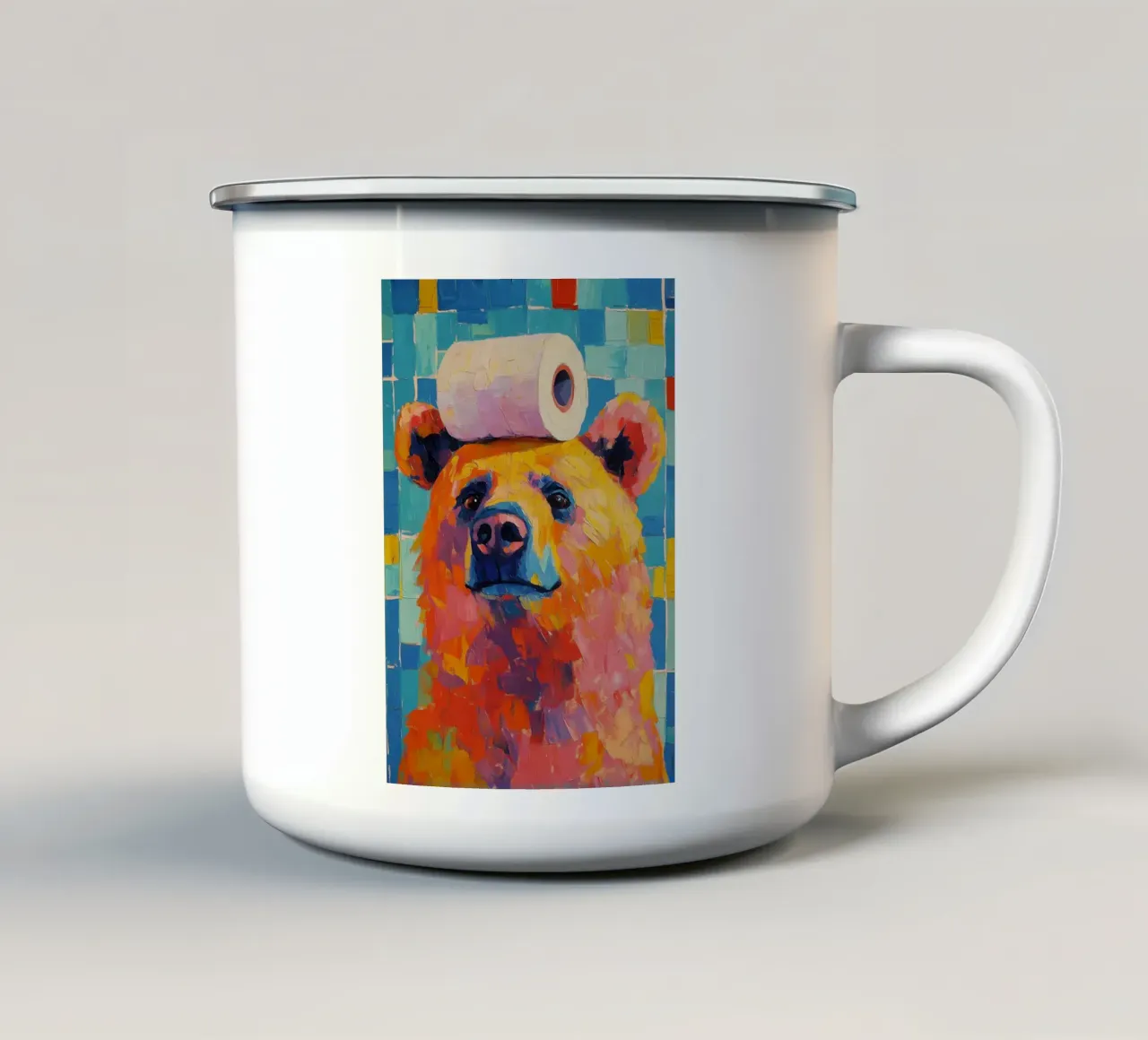 Orso con carta igienica tazza in smalto da Adrian Patel
