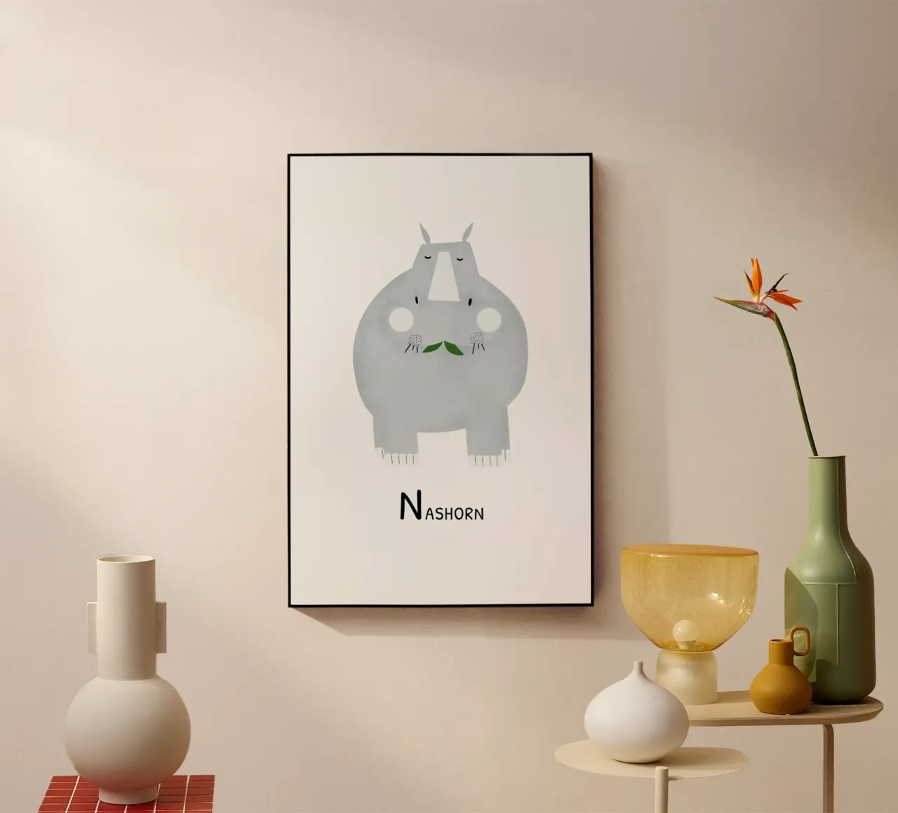 Nashorn acryl van Little Flourishes