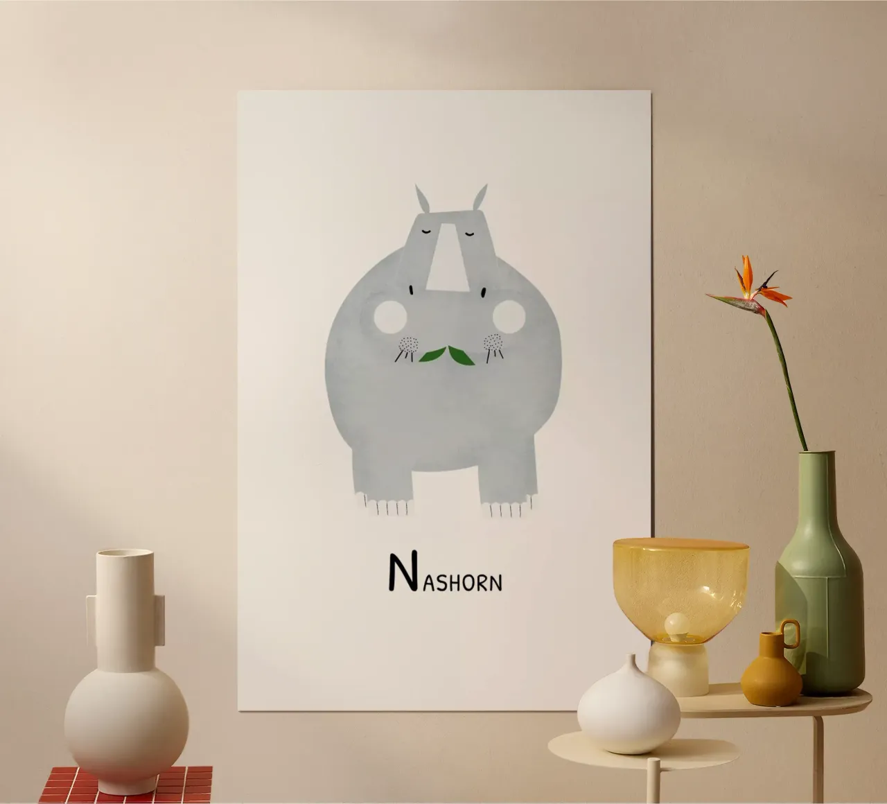 Nashorn poster con telaio in alluminio da Little Flourishes