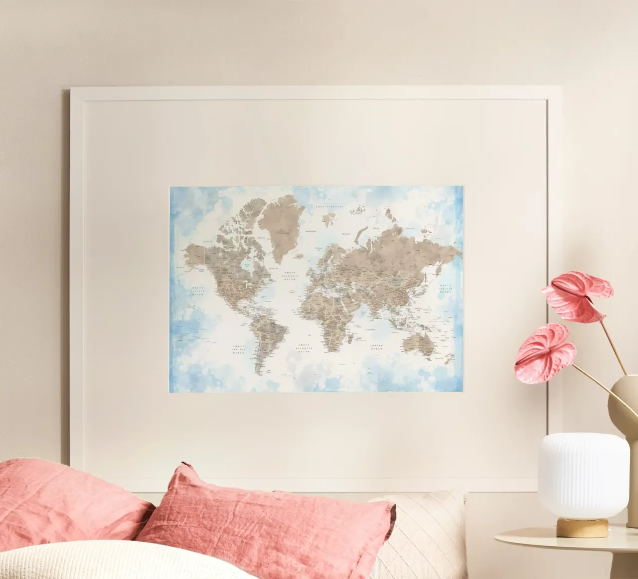 Mappa mondiale dettagliata di Ghada poster con telaio in plastica da Aiden Garcia